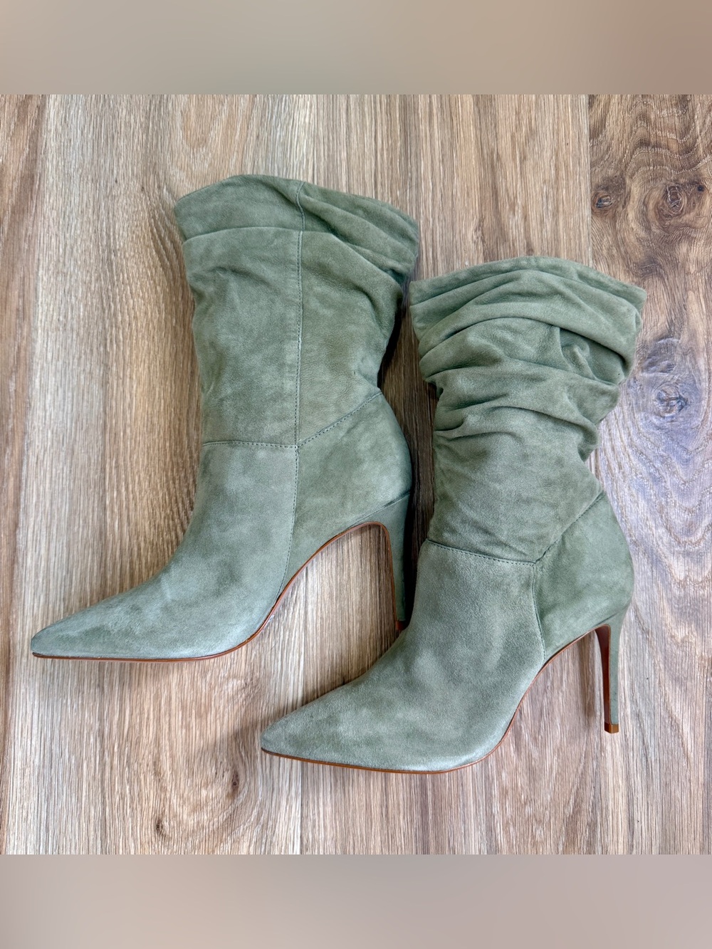 Schutz Ashlee Aspen Green Suede Slouch Boots Size 9B - Picture 3 of 9